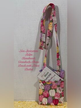 Springtime Tulips Handmade Crossbody Phone Pouch Pink Purple Yellow W/2 Pockets